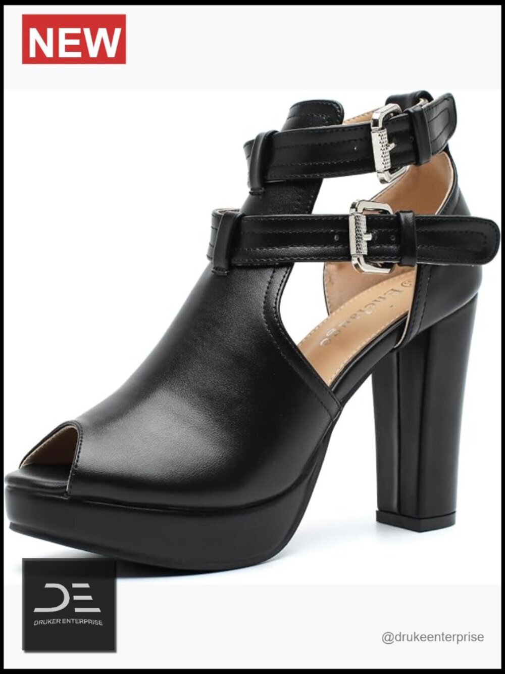 Women's Peep Toe Platform Booties Chunky Heel Ankle Strap Block Heels Sandals 4